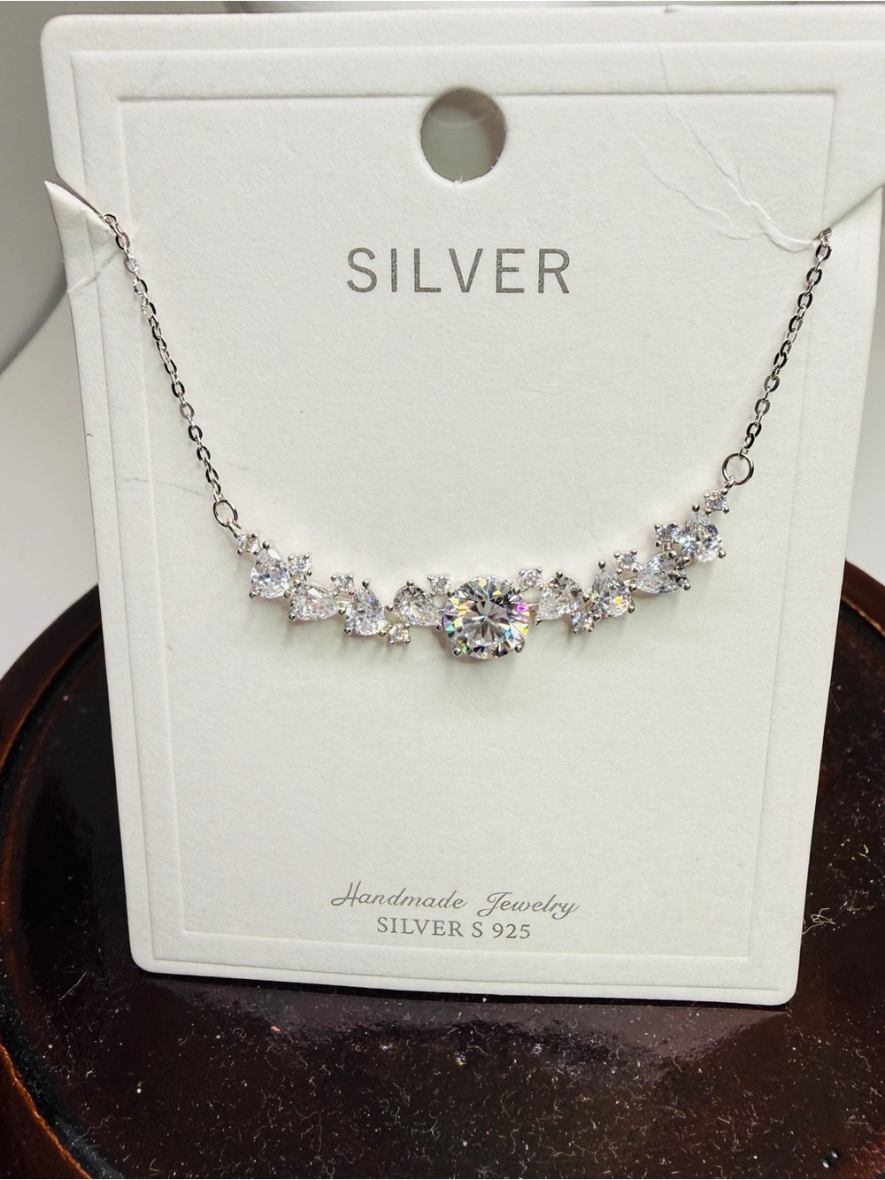 Sterling Silver Moissanite Floral Pendant Necklace 16-18. New!